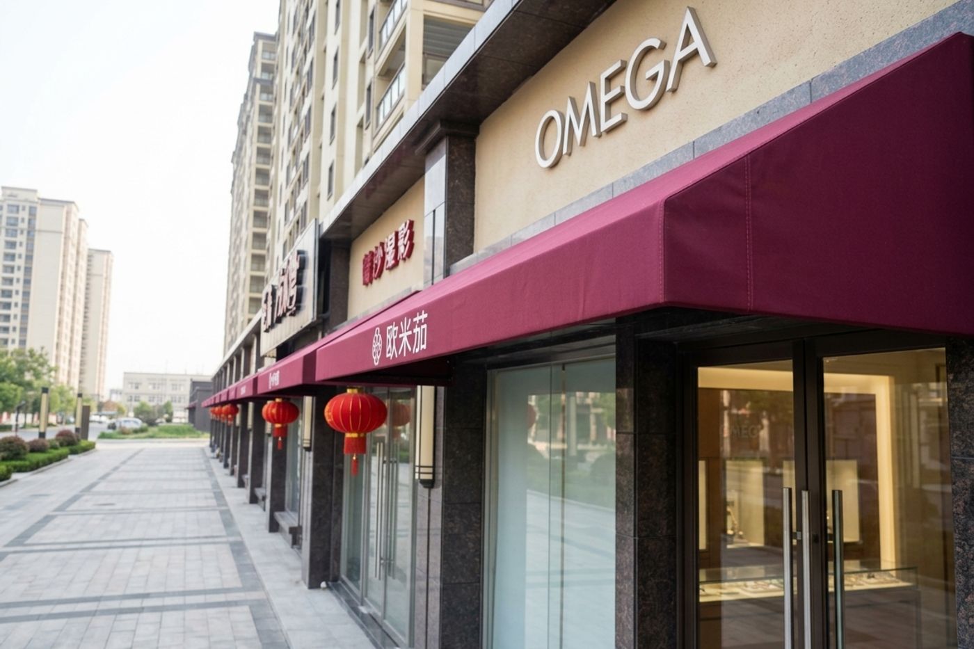 梯形艺术门头装饰遮阳篷 - 外观全景
